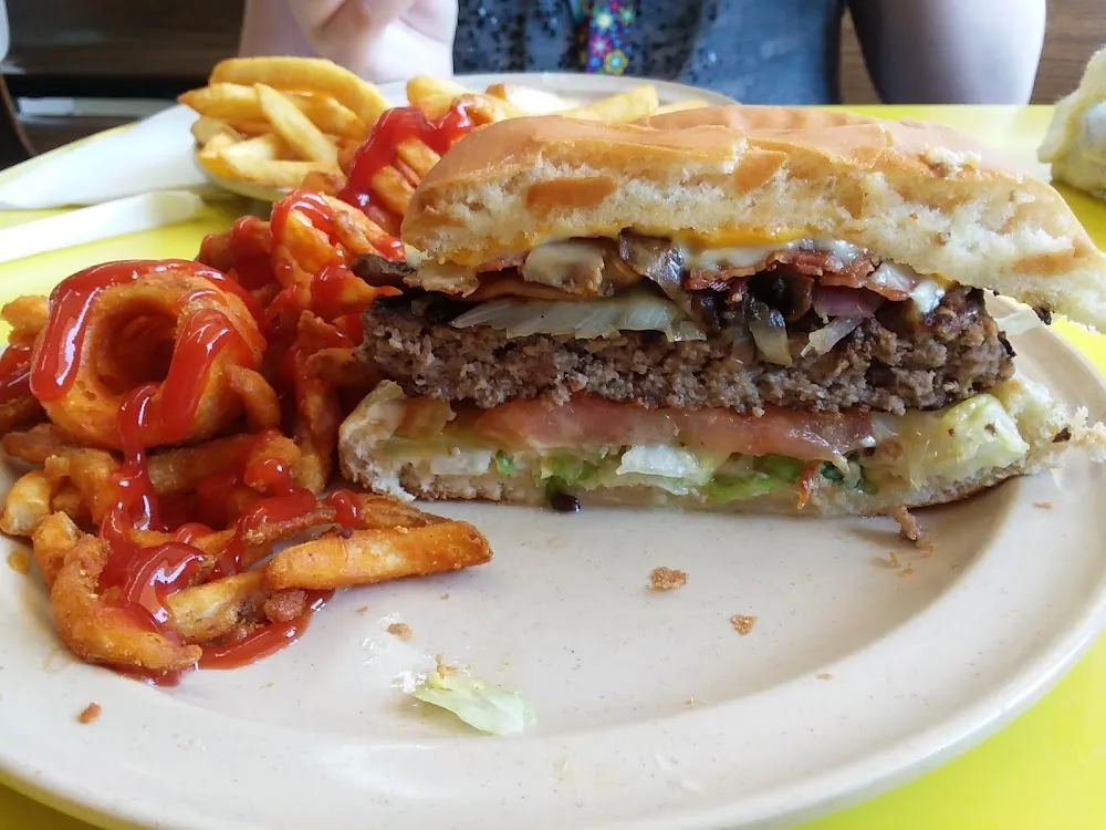 Bru Burger and Curly Fries
